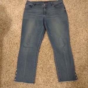Ann Taylor- Cropped Jeans- Frayed Hem- Pearl Details- Size 12